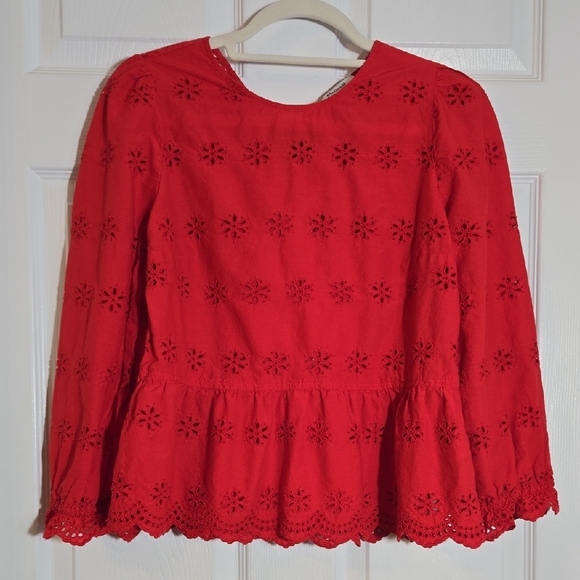 Madewell Red Eyelet Peplum Blouse Size Small - Picture 3 of 6
